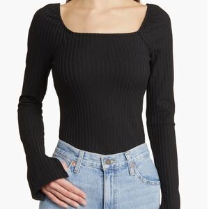 NWT Madewell Ribbed Square Neck Long Sleeve Top